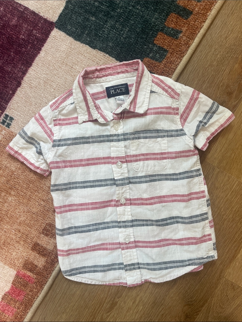 The Children's Place White Button-Down Shirt with Red & Blue Stripes